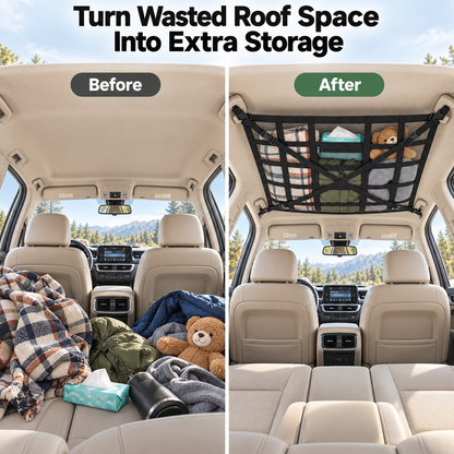 🚙 SkyStow™ Car Ceiling Cargo Net – Overhead Storage Organizer for SUVs & Sedans