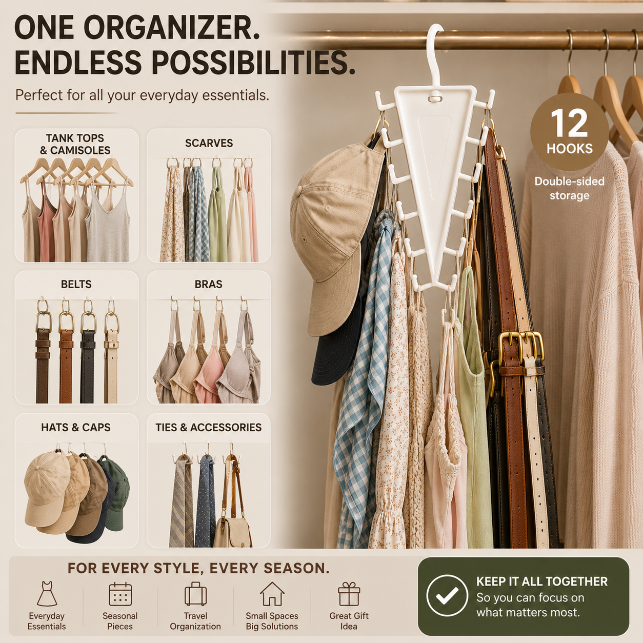 👚 12-Hook Rotating Closet Organizer – Save Space & Keep Accessories Organized