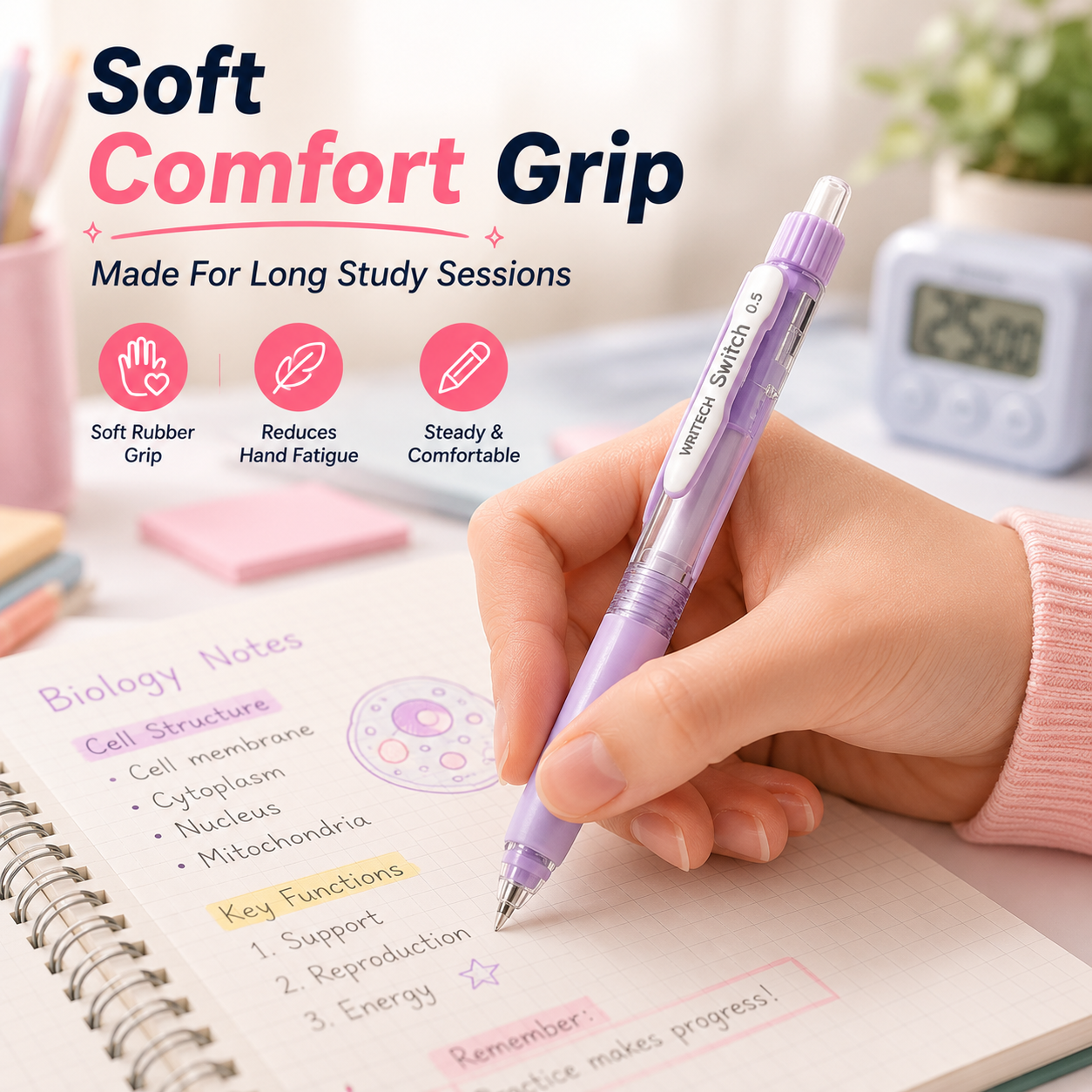 ✨ 6-Color Silent Switch Gel Pen Set | Twist Between Silent & Clicky | 0.5mm Quick-Dry Smooth Writing Pens