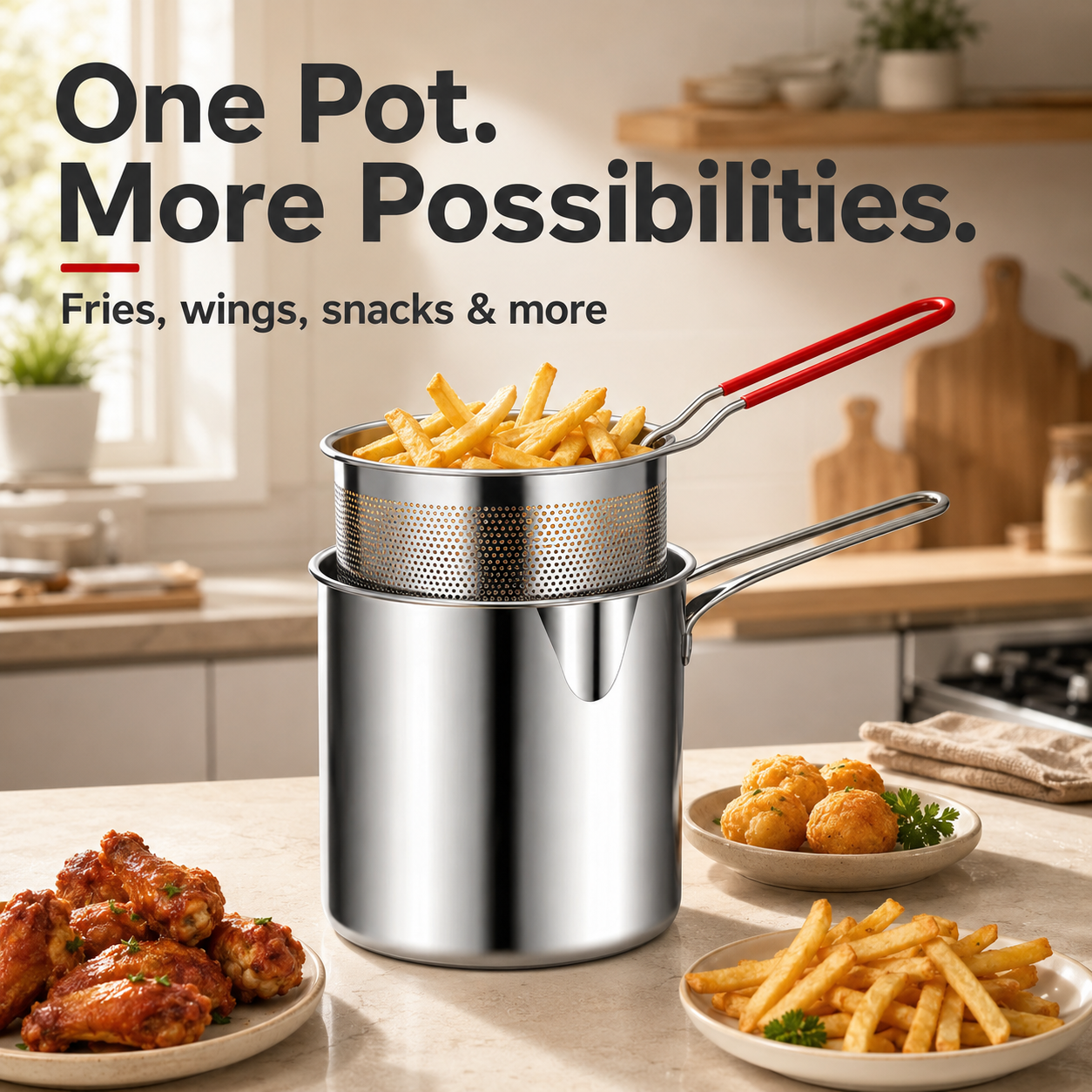 🍟SUMMER HOT SALE 55% OFF- Personal Mini Deep Fryer Set – Stainless Steel Pot with Lift-Out Draining Basket & Food Tongs