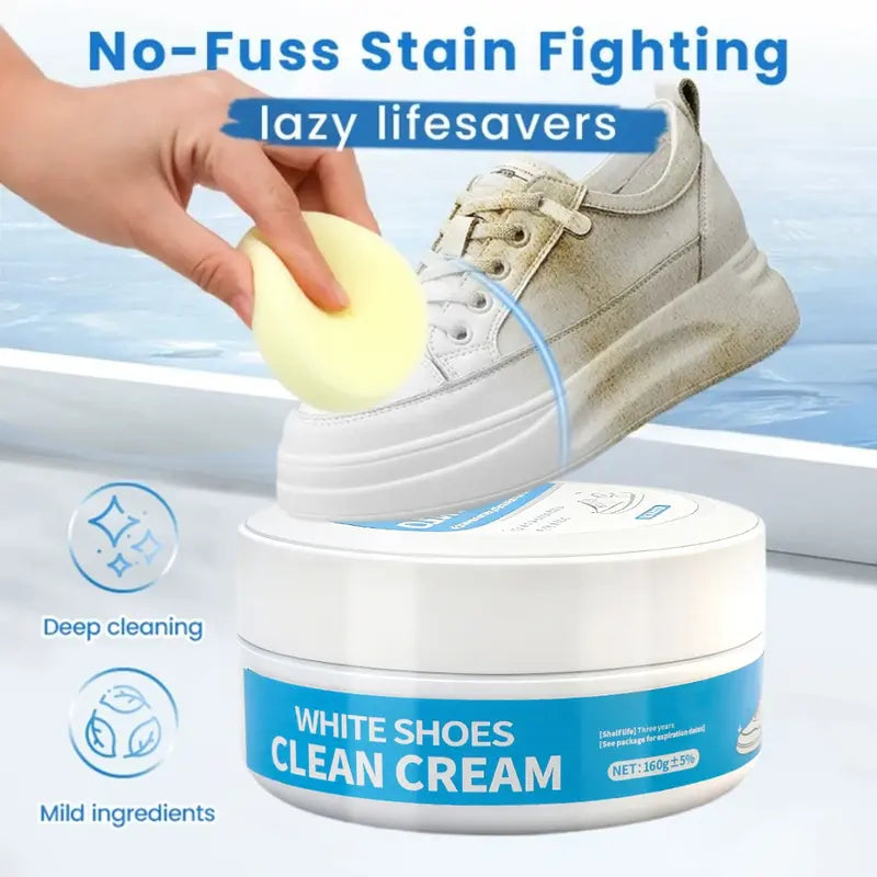 🔥 Limited-Time 49% OFF👟White Shoe Cleaning Cream | Waterless Stain Remover with Sponge