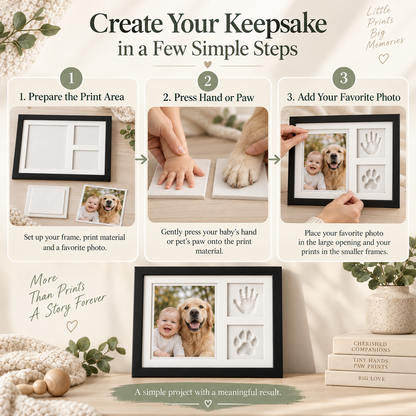 🤍 Tiny Prints Baby & Pet Keepsake Frame – Photo, Handprint & Paw Print Kit