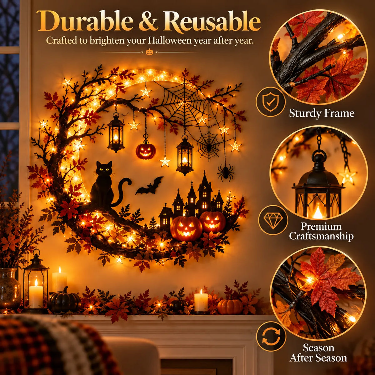 Halloween Crescent Moon Lighted Wall Decor