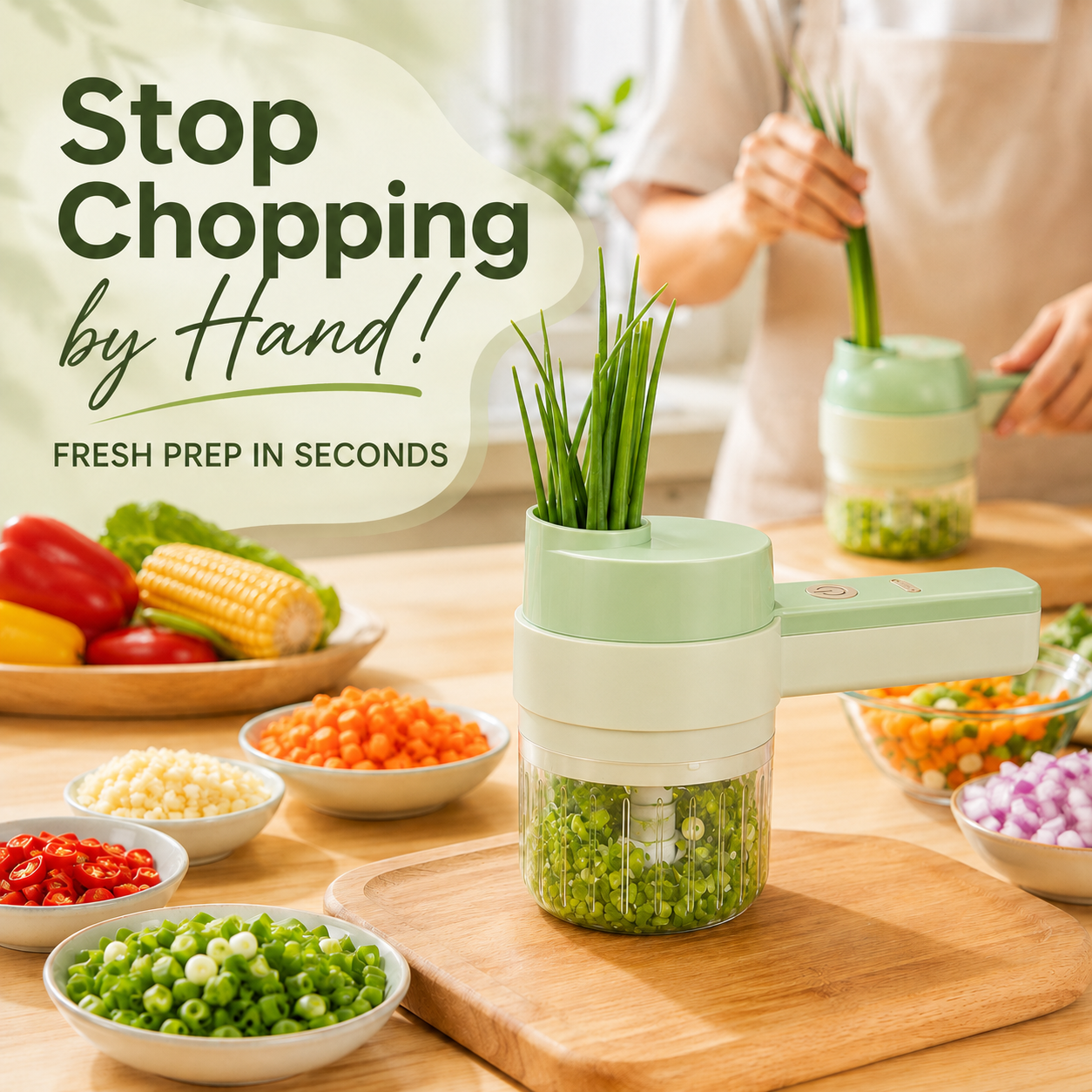 🧄🥕4-in-1 Handheld Electric Chopper – Slice, Mince, Peel & Clean in Seconds ⚡