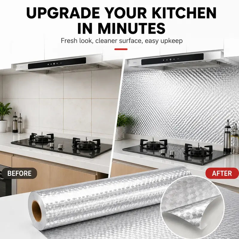 🔥Kitchen Wallpaper Oil Proof Sticker Aluminum Foil Backsplash Self