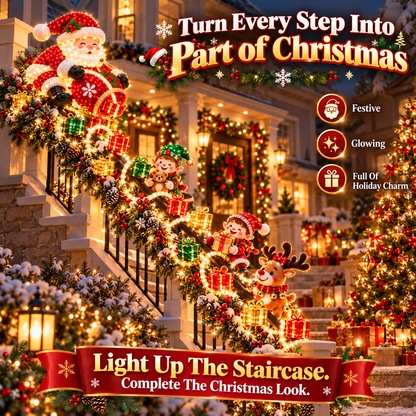 🎅 Illuminated Santa Staircase Railing Christmas Display with Glowing Gift Lights