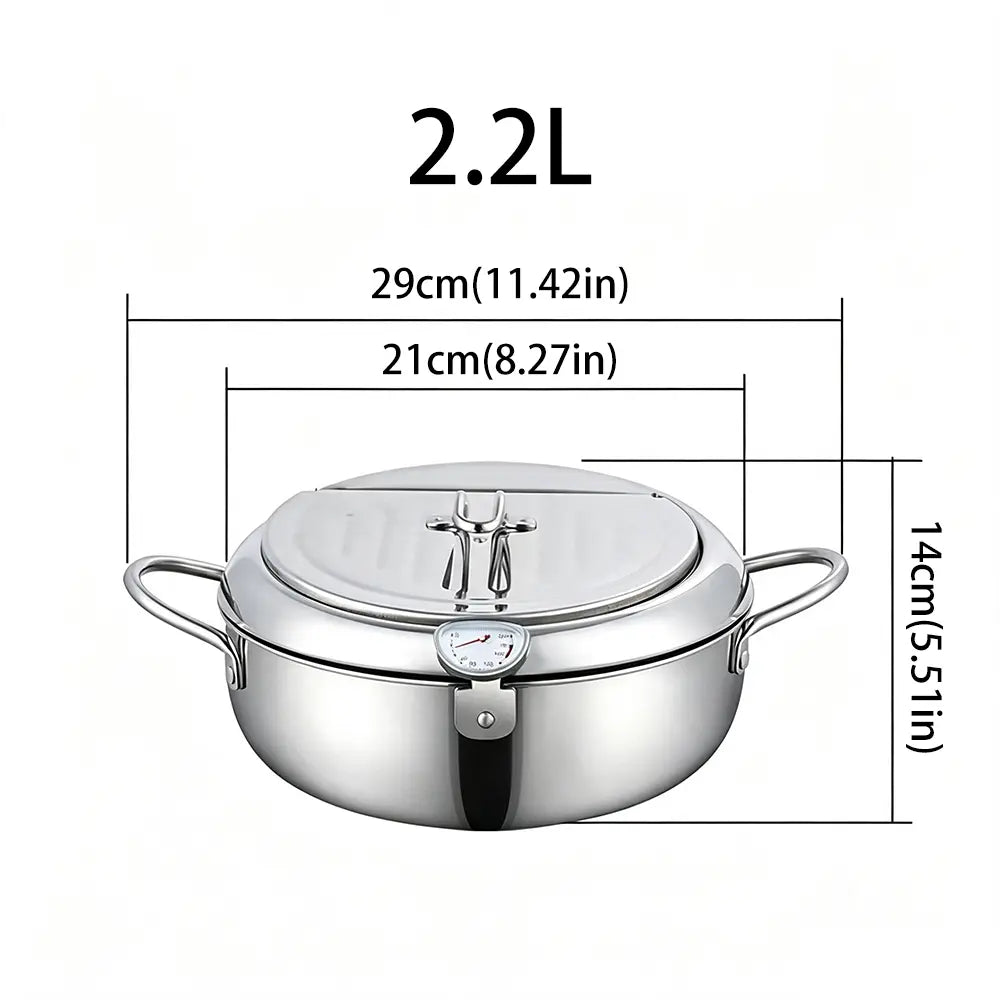 304 Grade Stainless Steel Deep Fryer Pot - Japanese Style, with Thermometer, Oil Drip Drainer Rack, Temp Control, Induction Safe for Gas Stoves, French Fries, Chicken Wings