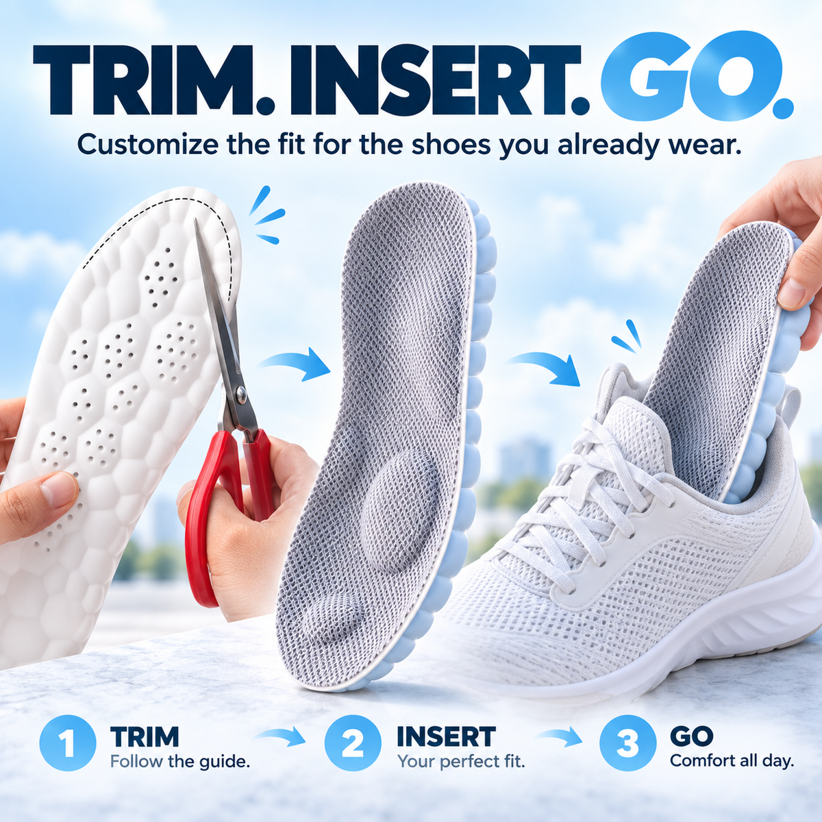 ☁️ 2pairs  4D Cloud Comfort Insoles – Soft Cushioning & All-Day Support