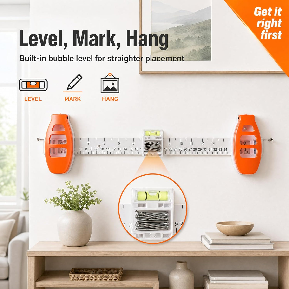 🔥 Limited-Time 49% OFF🖼️ All-in-One Picture Hanging Tool with Level & Dual Nail Positioners