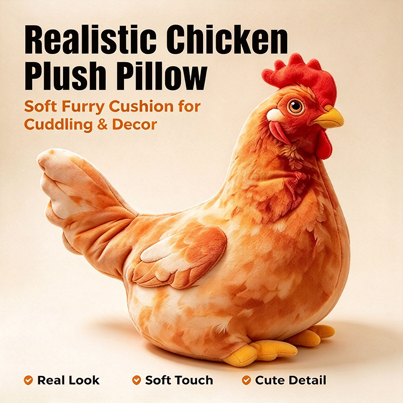 Chicken-Shaped Plush Pillow - Cute Hen Stuffed Animal, Realistic Look Home Decorative Cushion🐔