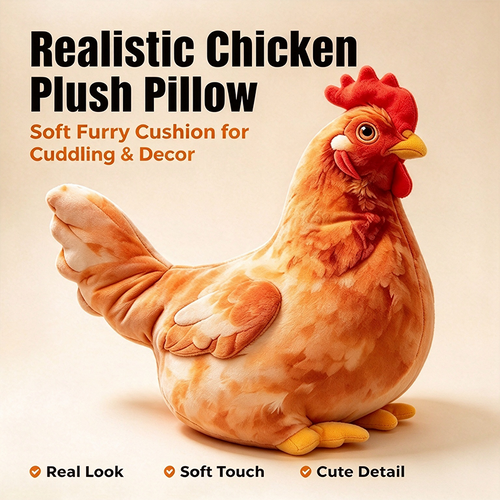 Chicken-Shaped Plush Pillow - Cute Hen Stuffed Animal, Realistic Look Home Decorative Cushion🐔