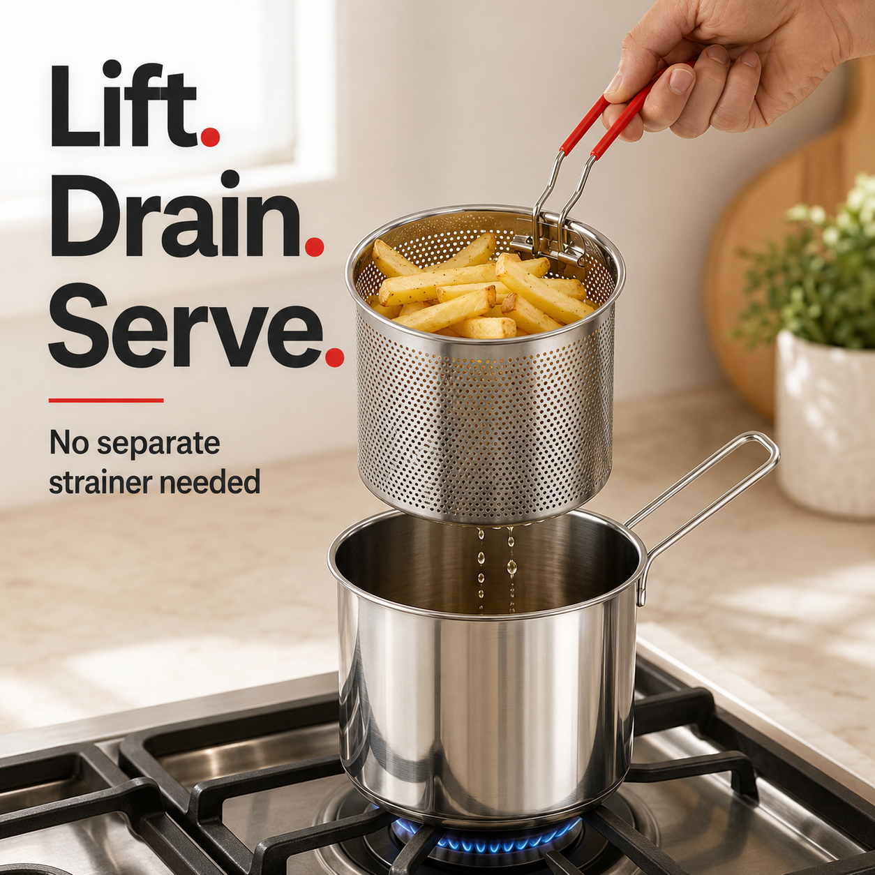 🍟SUMMER HOT SALE 55% OFF- Personal Mini Deep Fryer Set – Stainless Steel Pot with Lift-Out Draining Basket & Food Tongs