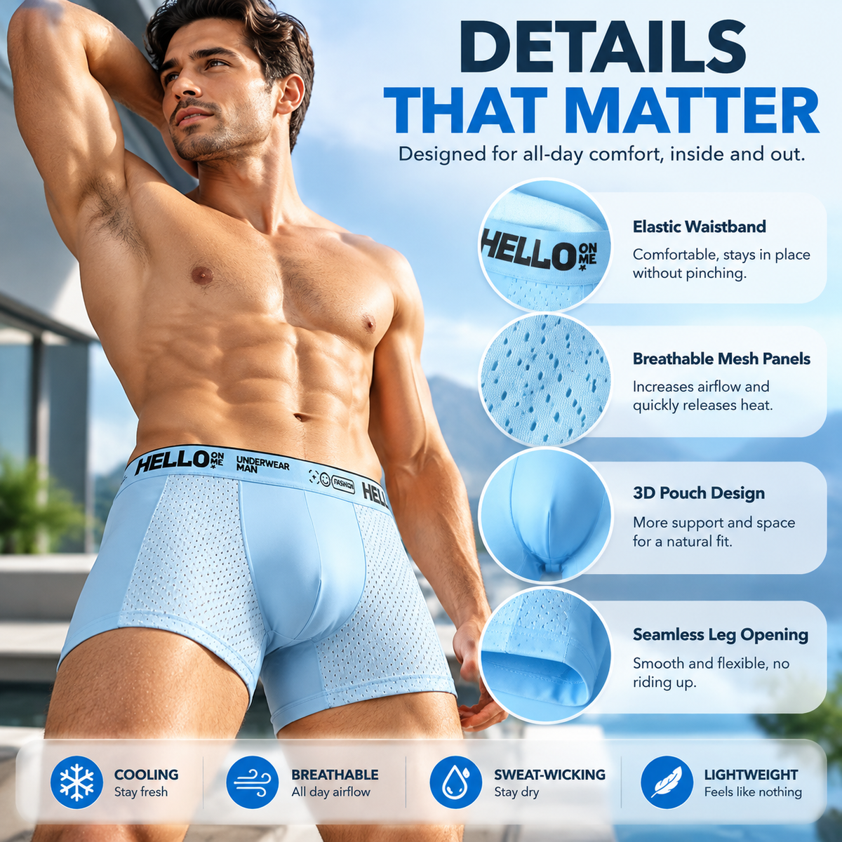 🧊 Men's Ice Silk Cooling Boxer Briefs 6-Pack | Breathable Mesh Comfort Underwear
