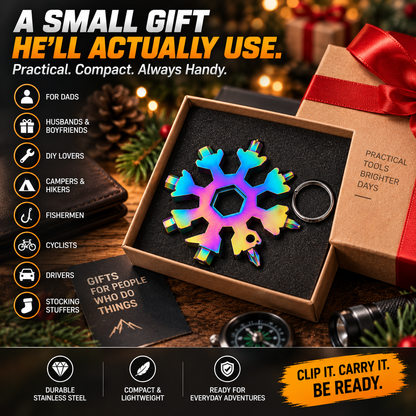 ❄️ 18-in-1 Snowflake Multi-Tool – Pocket Wrench, Screwdriver & Bottle Opener