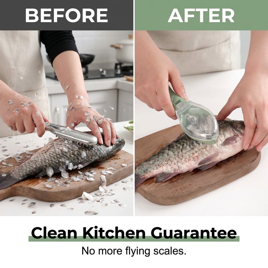 🐟 Mess-Control Fish Scaler with Collection Lid