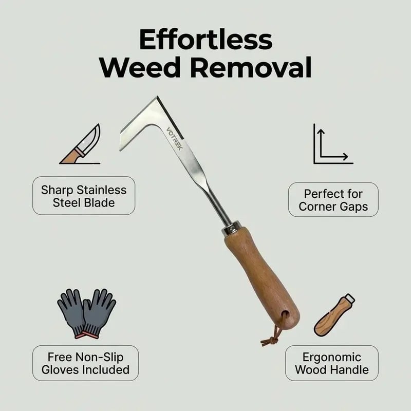 L-Shaped Stainless Steel Crevice Weeding Tool