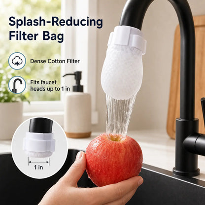 Cotton Faucet Filter Bags for Faucets Under 1" - Splash-Reducing Sediment Filter