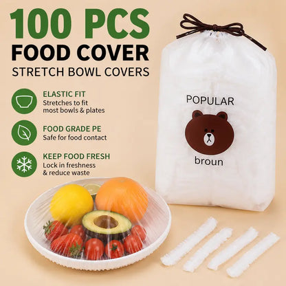 100PCS Disposable Stretch Food Covers for Bowls & Plates