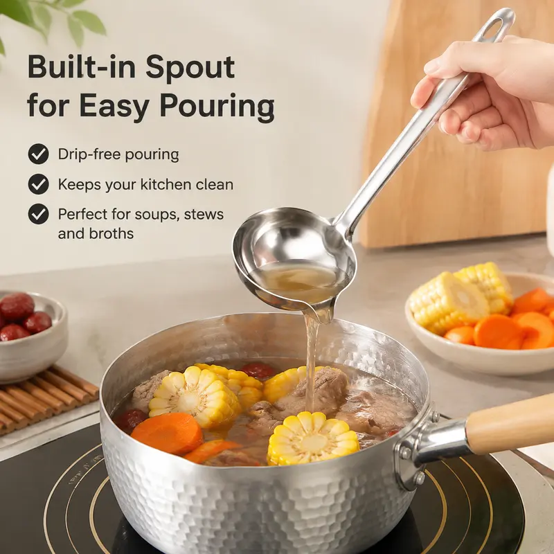 🥣 304 Stainless Steel Deep Soup Ladle – Easy-Pour Serving Spoon for Soups, Stews & Hot Pot