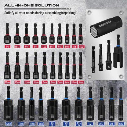 80-Piece Magnetic Impact Nut Driver Set – SAE & Metric Socket Bits with Adapters, Extensions & Bit Holder