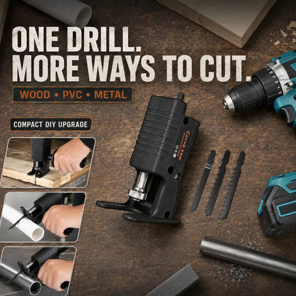 Drill-Powered Jigsaw Adapter Kit with Side Handle & 3 Blades