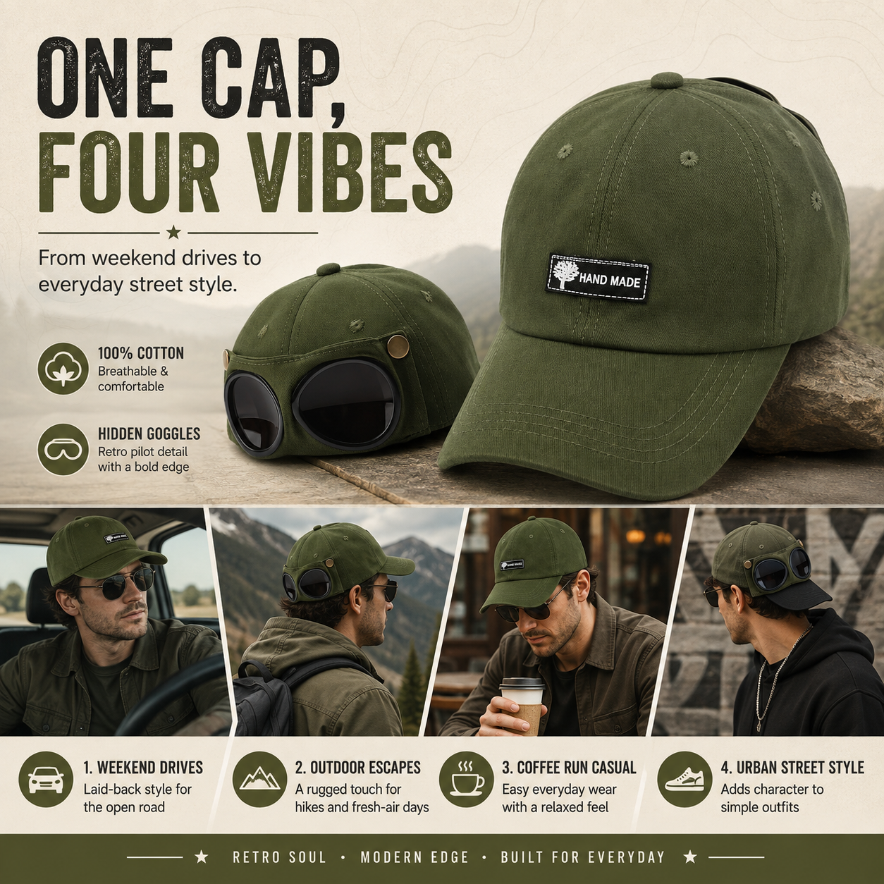 🕶️ 50% OFF Men's Retro Pilot Baseball Cap ✈️ Glasses-Ready Statement Style