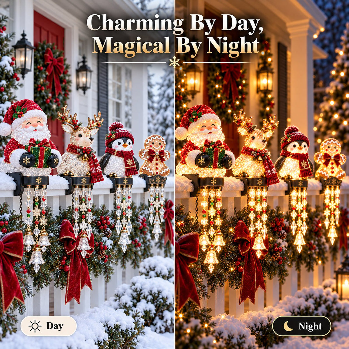 💯🎄 Christmas Porch Railing Lights – 4 Festive Character Designs