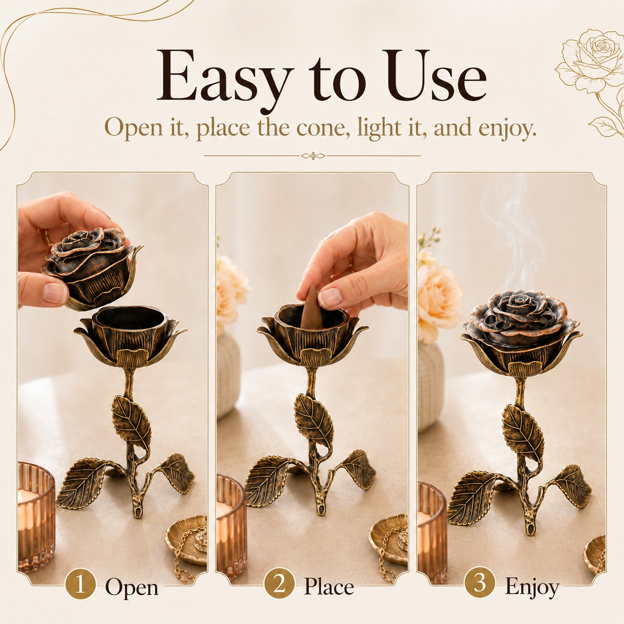 🔥LAST DAY 50% OFF - 🌹💕Vintage Rose Incense Burner