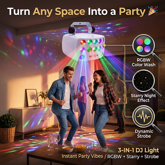 3-in-1 DJ Party Lights – RGBW Derby Beam, Sound Activated + Remote 🎶✨