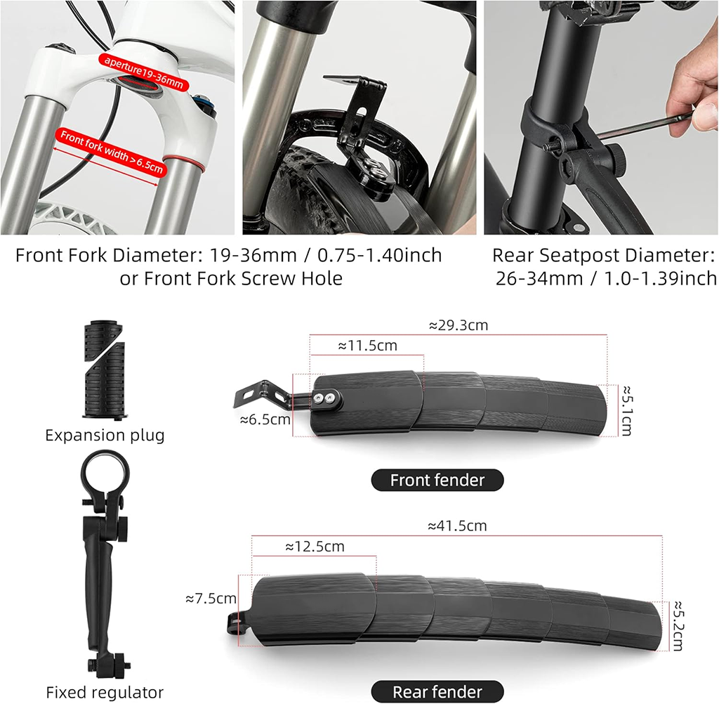🚲 ROCKBROS Retractable Bike Mudguards - Adjustable Fender Set for MTB & Road Bikes