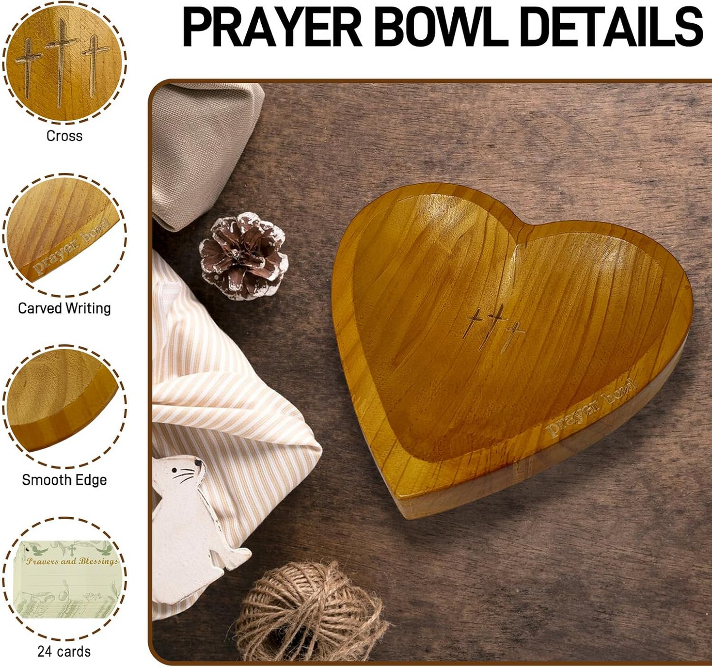 ✝️Inspirational❤️ Wooden Heart Shaped Prayer Bowl Set – Handcrafted Religious Gift