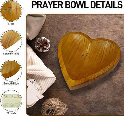 ✝️Inspirational❤️ Wooden Heart Shaped Prayer Bowl Set – Handcrafted Religious Gift