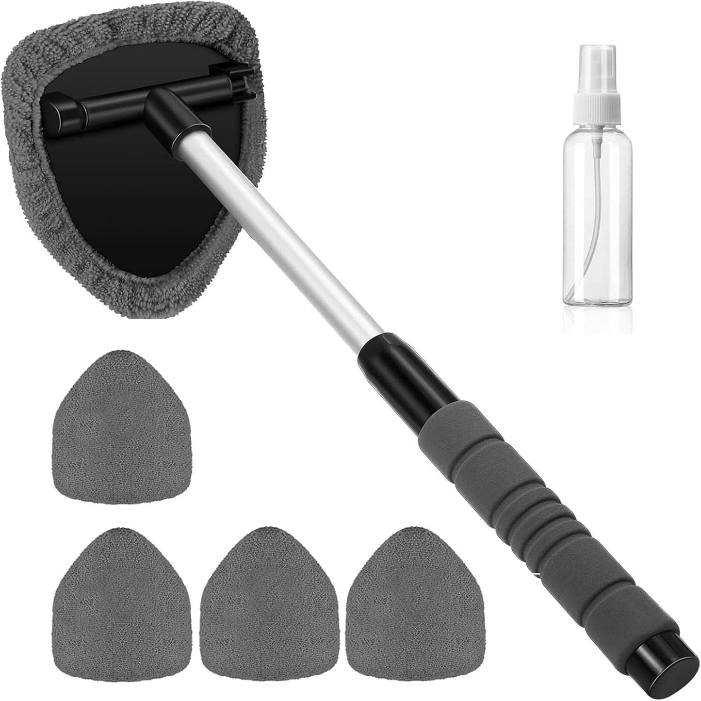 Windshield Cleaning Tool, Microfiber Car Window Cleaner with 4 Reusable and Washable Microfiber Pads and Extendable Handle