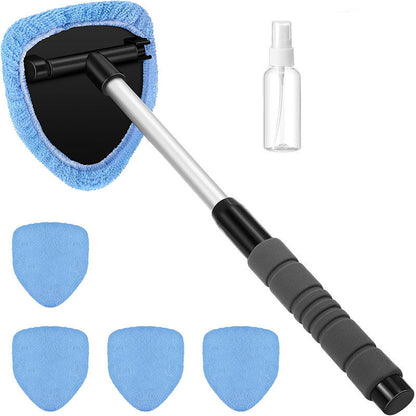 Windshield Cleaning Tool, Microfiber Car Window Cleaner with 4 Reusable and Washable Microfiber Pads and Extendable Handle