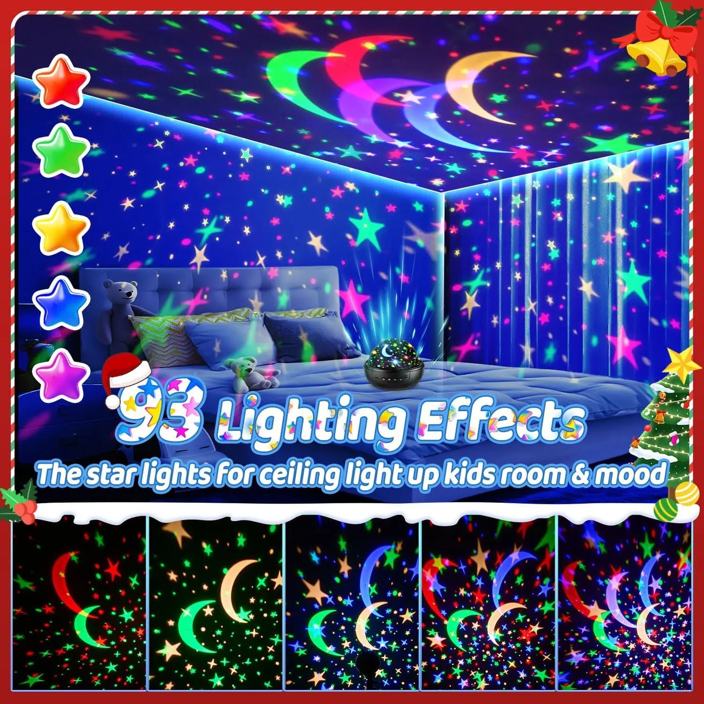5-in-1 Kids Star Projector Night Light – 93 Lighting Effects with Remote & 360° Rotation