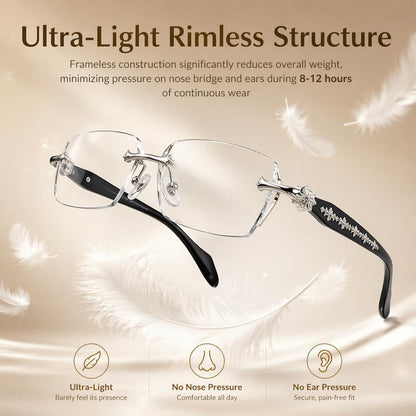 Rimless Diamond-Cut Glasses – Stainless Steel Temple, Unisex