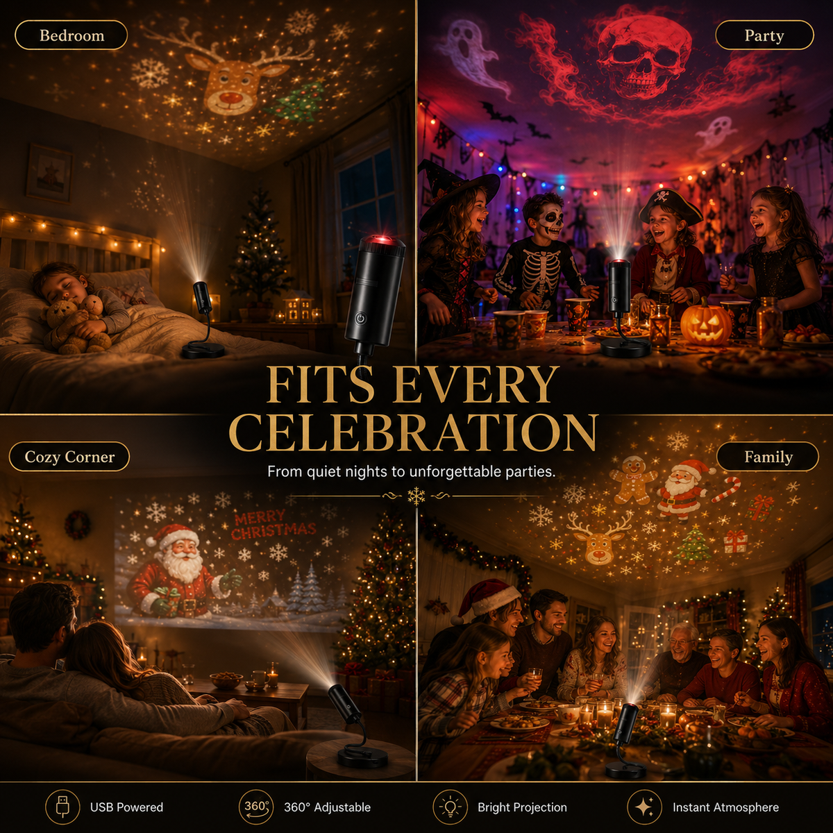 HD Christmas Scene Projector – Pick Your Perfect Festive Display (6 or 10 Scenes)