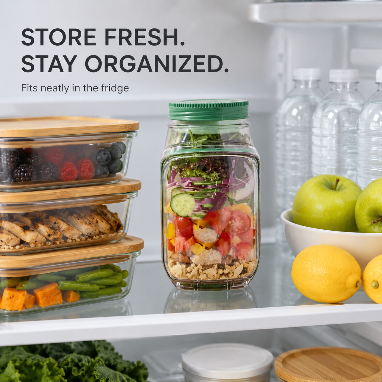 🥗 50% OFF Side-Opening Airtight Salad Jar – Fresh Layers Ready To Go