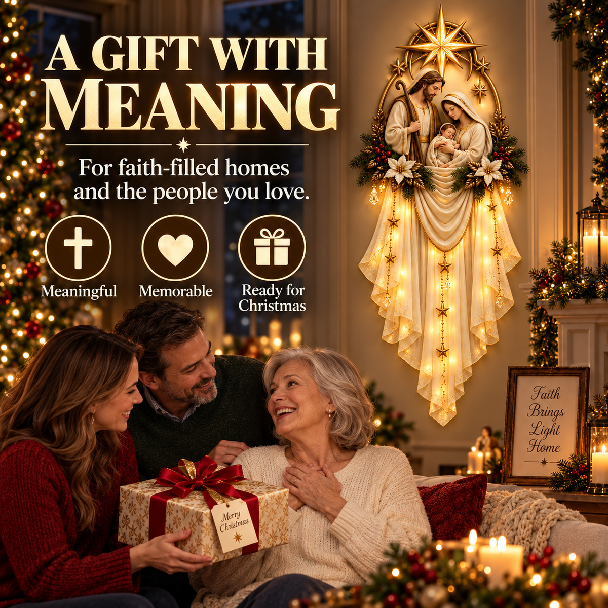 ✨✝️ Last Day 45% OFF✨Holy Family Star Veil Cascade™ – Lighted Nativity Christmas Wall Decor