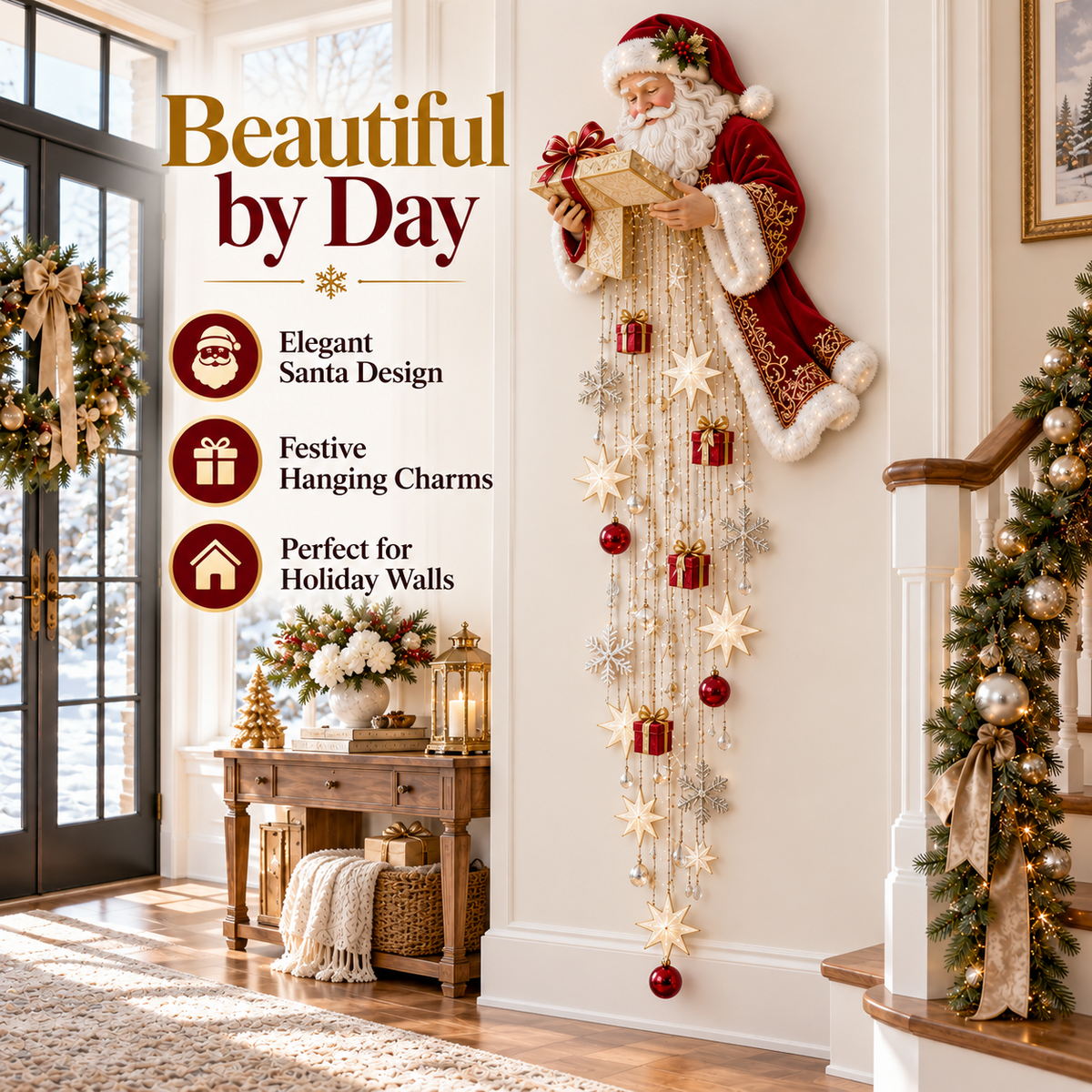 🎅 Santa’s Magical Gift Starfall Cascade™ | Lighted Christmas Wall Decor