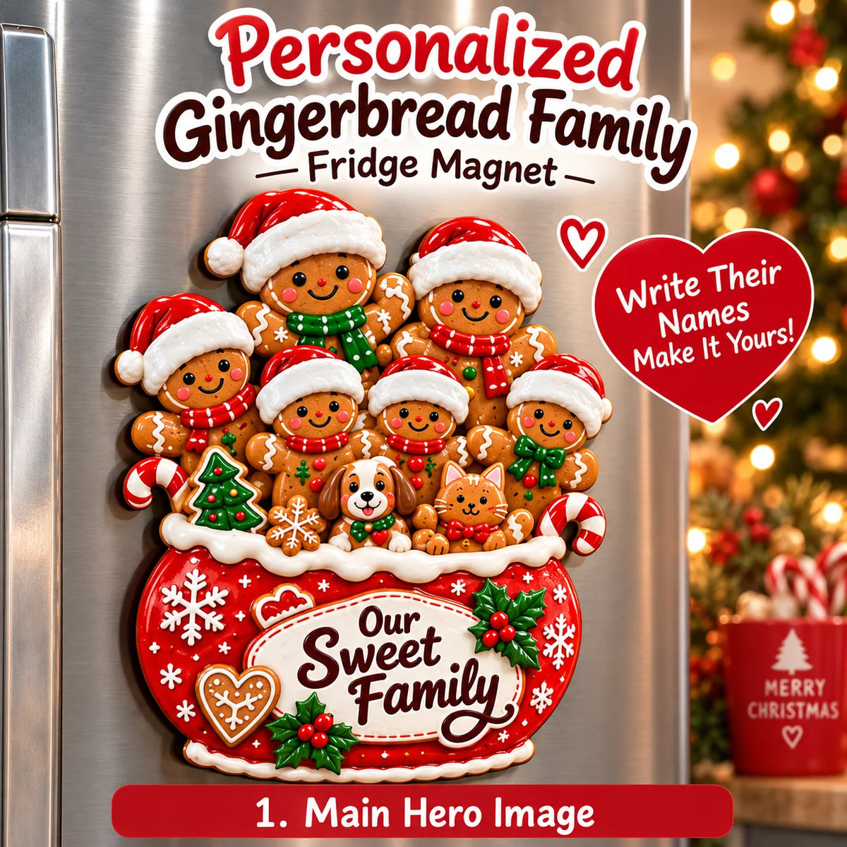 🎄 Personalized Gingerbread Family Fridge Magnet – Writeable Christmas Keepsake ❤️