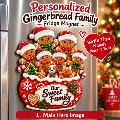 🎄 Personalized Gingerbread Family Fridge Magnet – Writeable Christmas Keepsake ❤️
