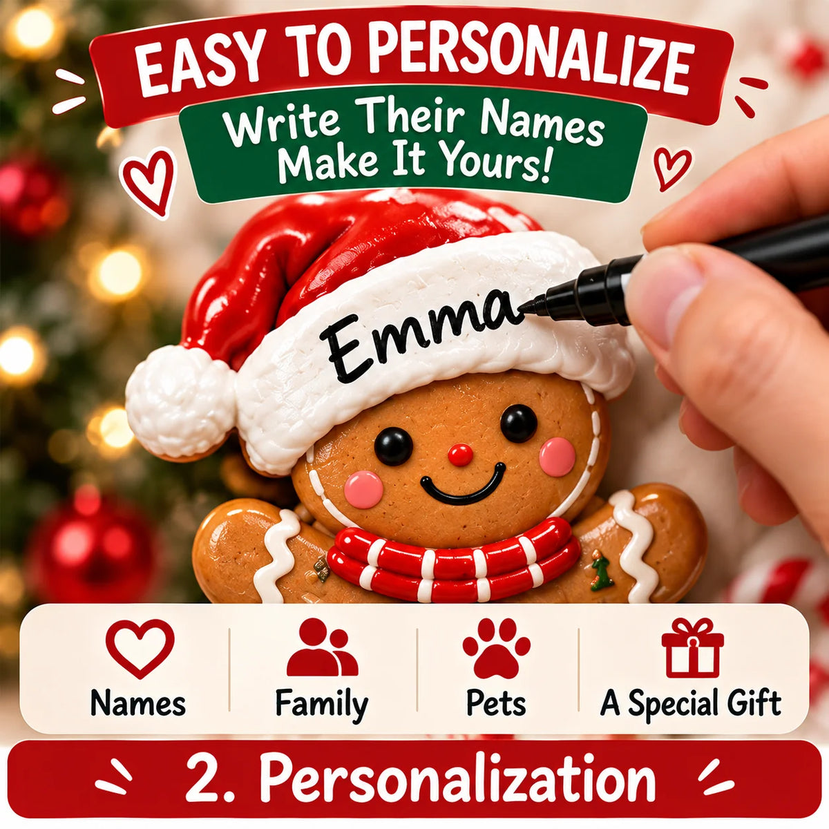 🎄 Personalized Gingerbread Family Fridge Magnet – Writeable Christmas Keepsake ❤️