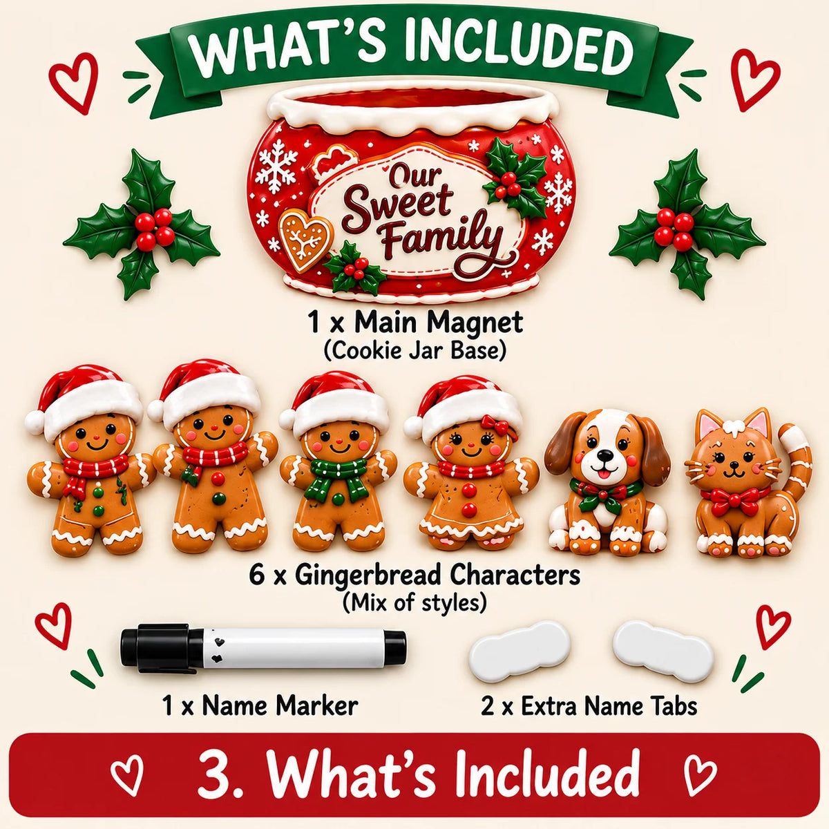 🎄 Personalized Gingerbread Family Fridge Magnet – Writeable Christmas Keepsake ❤️