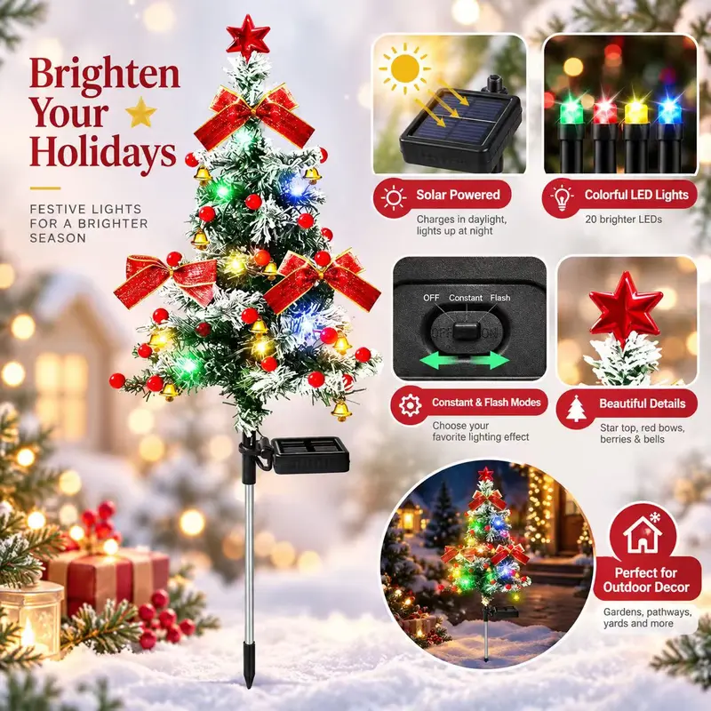 🎄 Solar Christmas Tree Lights – 4-Pack DIY Outdoor Holiday Decor