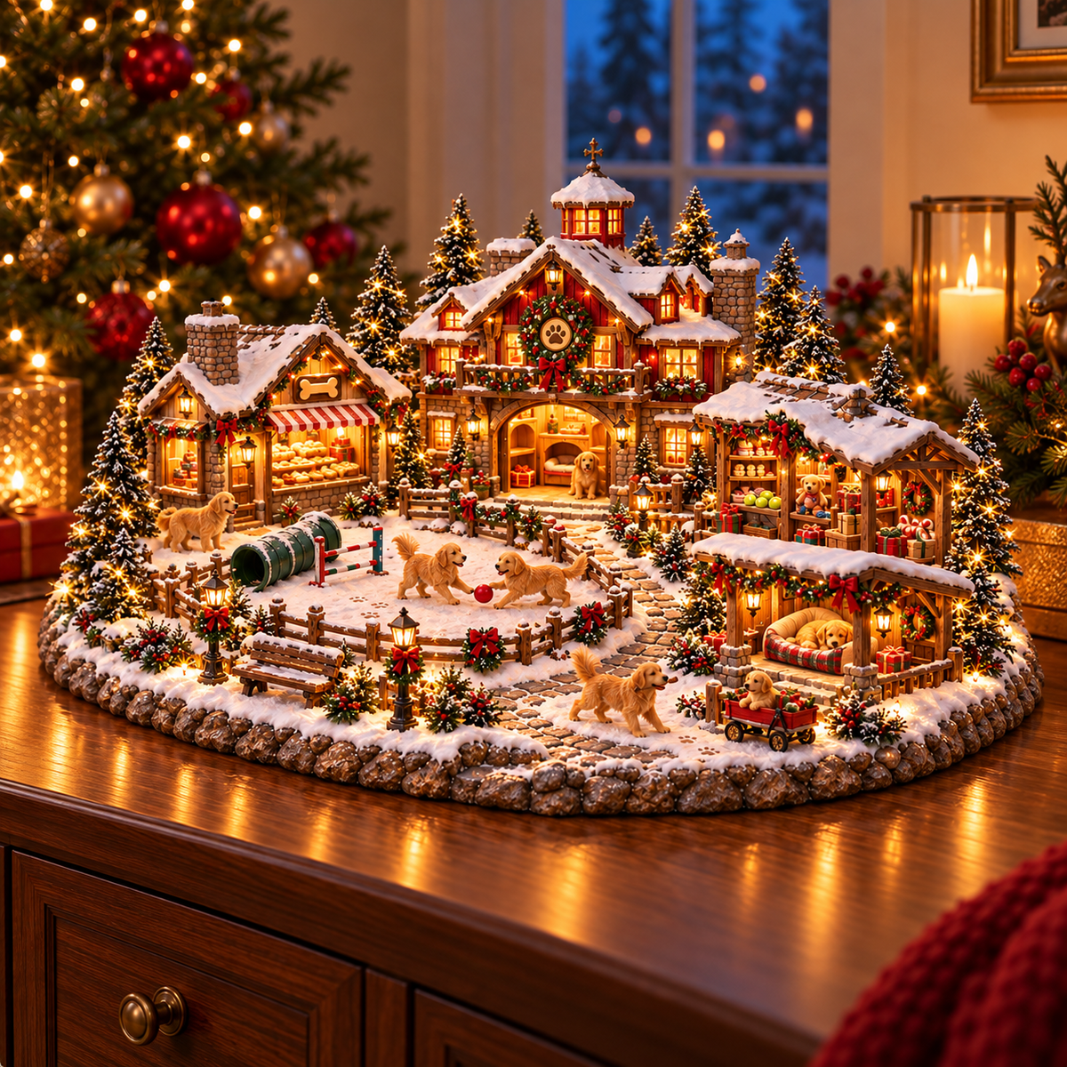Christmas Golden Retriever Village – Lighted Dog Lover’s Holiday Scene