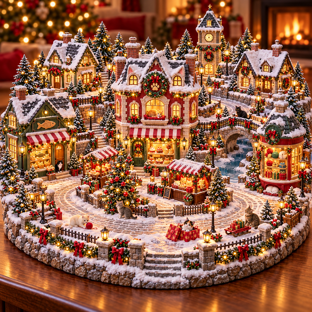 Christmas Cat Village 🐱🎄 – Lighted Cat Lover’s Holiday Scene 🐈✨