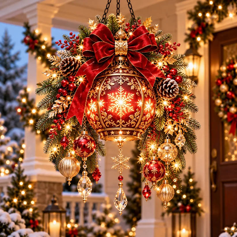 🎄 Christmas Porch Glow™ – Pre-Lit Holiday Lantern & Evergreen Decor | 3 Festive Styles