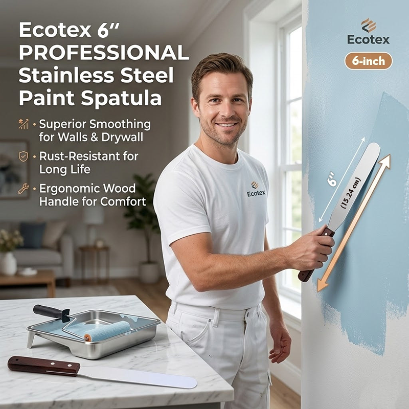 Ecotex 6" Stainless Steel Spatula- Smooth and Ergonomic Wooden Handle