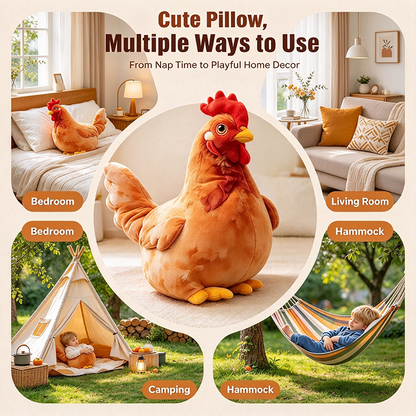 Chicken-Shaped Plush Pillow - Cute Hen Stuffed Animal, Realistic Look Home Decorative Cushion🐔